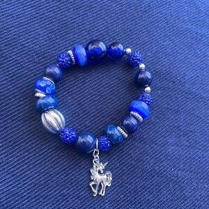 New Hand Made Blue Beaded Bracelet with Silver Charm